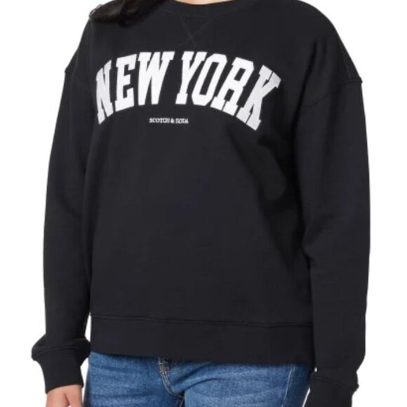 SCOTCH & SODA Women's French Terry “New York” Crewneck Sweatshirt - Black, Large - Picture 1 of 4